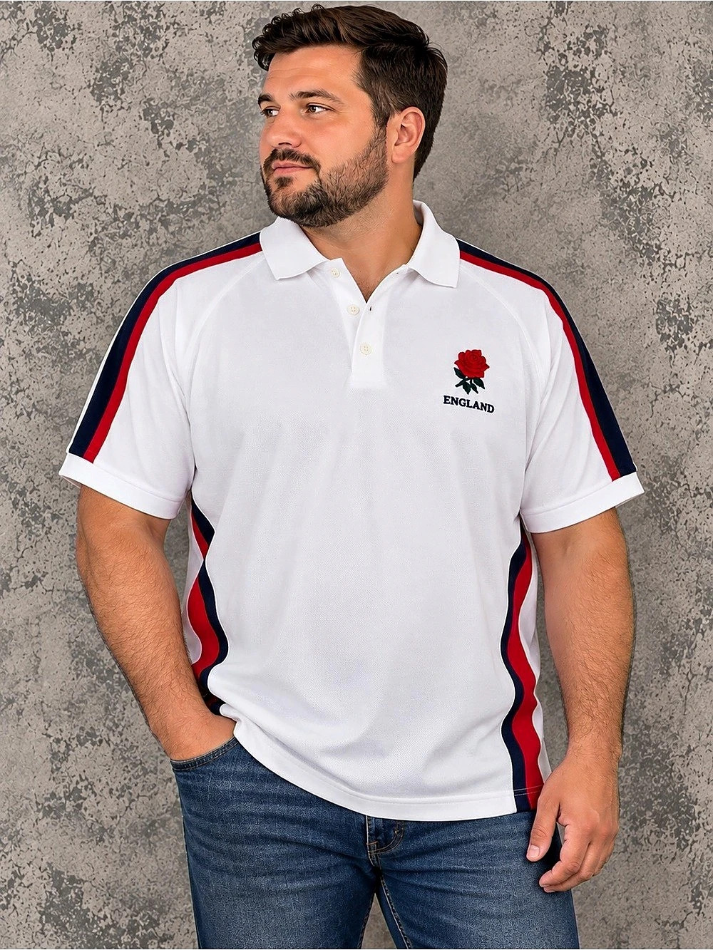 England Rugby Polo Shirt XXL White Red Navy Rose Embroidered Athletic